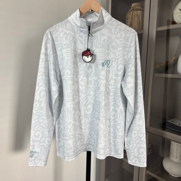 Malbon Golf Capo 1/4 Zip Silver Pattern Pullover S NEW Half-Zip Long Sleeve Top - Picture 2 of 7